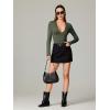 imageREORIA Womens Trendy Sexy Plunge Deep V Neck Long Sleeve Bodysuit Double Lined Going Out T Shirt TopsDark Green