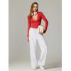 imageREORIA Womens Trendy Sexy Plunge Deep V Neck Long Sleeve Bodysuit Double Lined Going Out T Shirt TopsRed