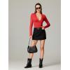 imageREORIA Womens Trendy Sexy Plunge Deep V Neck Long Sleeve Bodysuit Double Lined Going Out T Shirt TopsRed