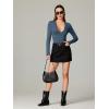 imageREORIA Womens Trendy Sexy Plunge Deep V Neck Long Sleeve Bodysuit Double Lined Going Out T Shirt TopsStar Blue