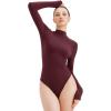 imageREORIA Womens Turtle Neck Long Sleeve Bodysuit Basic Slim Fit Double Lined Lightweight Layering Top for Fall ampamp WinterBurgundy