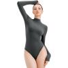 imageREORIA Womens Turtle Neck Long Sleeve Bodysuit Basic Slim Fit Double Lined Lightweight Layering Top for Fall ampamp WinterDark Grey