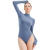 imageREORIA Womens Turtle Neck Long Sleeve Bodysuit Basic Slim Fit Double Lined Lightweight Layering Top for Fall ampamp WinterDusty Blue
