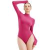 imageREORIA Womens Turtle Neck Long Sleeve Bodysuit Basic Slim Fit Double Lined Lightweight Layering Top for Fall ampamp WinterHot Pink