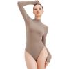 imageREORIA Womens Turtle Neck Long Sleeve Bodysuit Basic Slim Fit Double Lined Lightweight Layering Top for Fall ampamp WinterLight Coffee