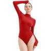 imageREORIA Womens Turtle Neck Long Sleeve Bodysuit Basic Slim Fit Double Lined Lightweight Layering Top for Fall ampamp WinterRed