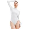 imageREORIA Womens Turtle Neck Long Sleeve Bodysuit Basic Slim Fit Double Lined Lightweight Layering Top for Fall ampamp WinterWhite