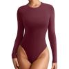 imageREORIA Womens Crew Neck Long Sleeve Bodysuits Basic Slim Fit Comfy Lightweight Layering Top Fall Winter OutfitsBurgundy