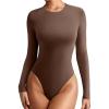 imageREORIA Womens Crew Neck Long Sleeve Bodysuits Basic Slim Fit Comfy Lightweight Layering Top Fall Winter OutfitsCoffee