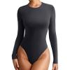 imageREORIA Womens Crew Neck Long Sleeve Bodysuits Basic Slim Fit Comfy Lightweight Layering Top Fall Winter OutfitsDark Grey