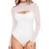 imageREORIA Womens Sexy Cutout Turtle Neck Long Sleeve Sheer Mesh Thong Bodysuits Tops Trendy Fall Going Out OutfitsWhite