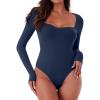 imageREORIA Womens Sexy Fall Long Sleeve Bodysuits Square Sweetheart Neck Body Suit Going Out Double Lined Thong TopStarry Blue
