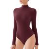 imageREORIA Womens Turtle Neck Long Sleeve Bodysuit Basic Slim Fit Double Lined Lightweight Layering Top for Fall ampamp WinterBurgundy