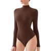 imageREORIA Womens Turtle Neck Long Sleeve Bodysuit Basic Slim Fit Double Lined Lightweight Layering Top for Fall ampamp WinterCoffee