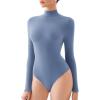 imageREORIA Womens Turtle Neck Long Sleeve Bodysuit Basic Slim Fit Double Lined Lightweight Layering Top for Fall ampamp WinterDusty Blue