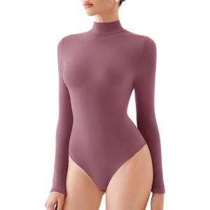 imageREORIA Womens Turtle Neck Long Sleeve Bodysuit Basic Slim Fit Double Lined Lightweight Layering Top for Fall ampamp WinterMasala