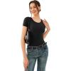 imageREORIA Double Lined Basic Bodysuits Short Sleeve Body Suits Trendy Summer Outfits Tops for Women 2025Black