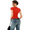 imageREORIA Double Lined Basic Bodysuits Short Sleeve Body Suits Trendy Summer Outfits Tops for Women 2025Cherry Tomato