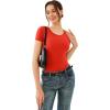imageREORIA Double Lined Basic Bodysuits Short Sleeve Body Suits Trendy Summer Outfits Tops for Women 2025Cherry Tomato