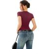 imageREORIA Double Lined Basic Bodysuits Short Sleeve Body Suits Trendy Summer Outfits Tops for Women 2025Cordovan
