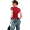 imageREORIA Double Lined Basic Bodysuits Short Sleeve Body Suits Trendy Summer Outfits Tops for Women 2025Ribbon Red