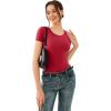 imageREORIA Double Lined Basic Bodysuits Short Sleeve Body Suits Trendy Summer Outfits Tops for Women 2025Ribbon Red