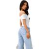 imageREORIA Women Sexy Off the Shoulder Short Sleeve Backless Basic Double Lined Thong Bodysuit TopsBrilliant White