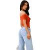 imageREORIA Women Sexy Off the Shoulder Short Sleeve Backless Basic Double Lined Thong Bodysuit TopsCherry Tomato