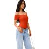 imageREORIA Women Sexy Off the Shoulder Short Sleeve Backless Basic Double Lined Thong Bodysuit TopsCherry Tomato