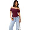 imageREORIA Women Sexy Off the Shoulder Short Sleeve Backless Basic Double Lined Thong Bodysuit TopsCordovan