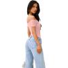 imageREORIA Women Sexy Off the Shoulder Short Sleeve Backless Basic Double Lined Thong Bodysuit TopsPink Dolphin