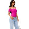 imageREORIA Women Sexy Off the Shoulder Short Sleeve Backless Basic Double Lined Thong Bodysuit TopsPink Glo