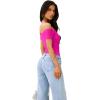 imageREORIA Women Sexy Off the Shoulder Short Sleeve Backless Basic Double Lined Thong Bodysuit TopsPink Glo