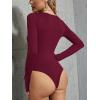 imageREORIA Womens Classy Asymmetrical Neck Long Sleeve Ribbed Slimming Thong Bodysuit TopsBurgundy