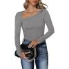 imageREORIA Womens Classy Asymmetrical Neck Long Sleeve Ribbed Slimming Thong Bodysuit TopsLight Grey