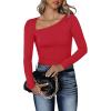 imageREORIA Womens Classy Asymmetrical Neck Long Sleeve Ribbed Slimming Thong Bodysuit TopsRed