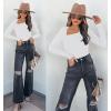 imageREORIA Womens Classy Asymmetrical Neck Long Sleeve Ribbed Slimming Thong Bodysuit TopsWhite