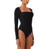 imageREORIA Womens Long Sleeve Square Neck Double Layer Sexy Bodysuit 2025 FallWinter Designer CollectionBlack