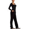 imageREORIA Womens Long Sleeve Square Neck Double Layer Sexy Bodysuit 2025 FallWinter Designer CollectionBlack