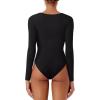 imageREORIA Womens Long Sleeve Square Neck Double Layer Sexy Bodysuit 2025 FallWinter Designer CollectionBlack