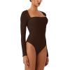imageREORIA Womens Long Sleeve Square Neck Double Layer Sexy Bodysuit 2025 FallWinter Designer CollectionCocoa