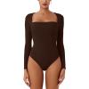 imageREORIA Womens Long Sleeve Square Neck Double Layer Sexy Bodysuit 2025 FallWinter Designer CollectionCocoa