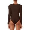 imageREORIA Womens Long Sleeve Square Neck Double Layer Sexy Bodysuit 2025 FallWinter Designer CollectionCocoa