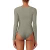 imageREORIA Womens Long Sleeve Square Neck Double Layer Sexy Bodysuit 2025 FallWinter Designer CollectionGrayish Green