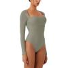 imageREORIA Womens Long Sleeve Square Neck Double Layer Sexy Bodysuit 2025 FallWinter Designer CollectionGrayish Green