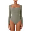imageREORIA Womens Long Sleeve Square Neck Double Layer Sexy Bodysuit 2025 FallWinter Designer CollectionGrayish Green