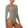 imageREORIA Womens Long Sleeve Square Neck Double Layer Sexy Bodysuit 2025 FallWinter Designer CollectionGrayish Green