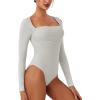 imageREORIA Womens Long Sleeve Square Neck Double Layer Sexy Bodysuit 2025 FallWinter Designer CollectionGrey