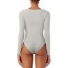 imageREORIA Womens Long Sleeve Square Neck Double Layer Sexy Bodysuit 2025 FallWinter Designer CollectionGrey