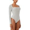 imageREORIA Womens Long Sleeve Square Neck Double Layer Sexy Bodysuit 2025 FallWinter Designer CollectionGrey